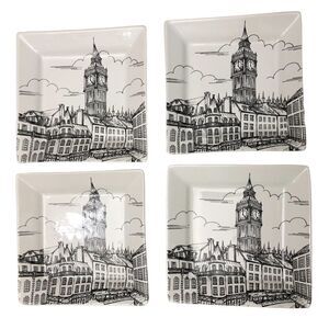 Big Ben London 222 Fifth England Traveler Art Porcelain Appetizer 4 Plates